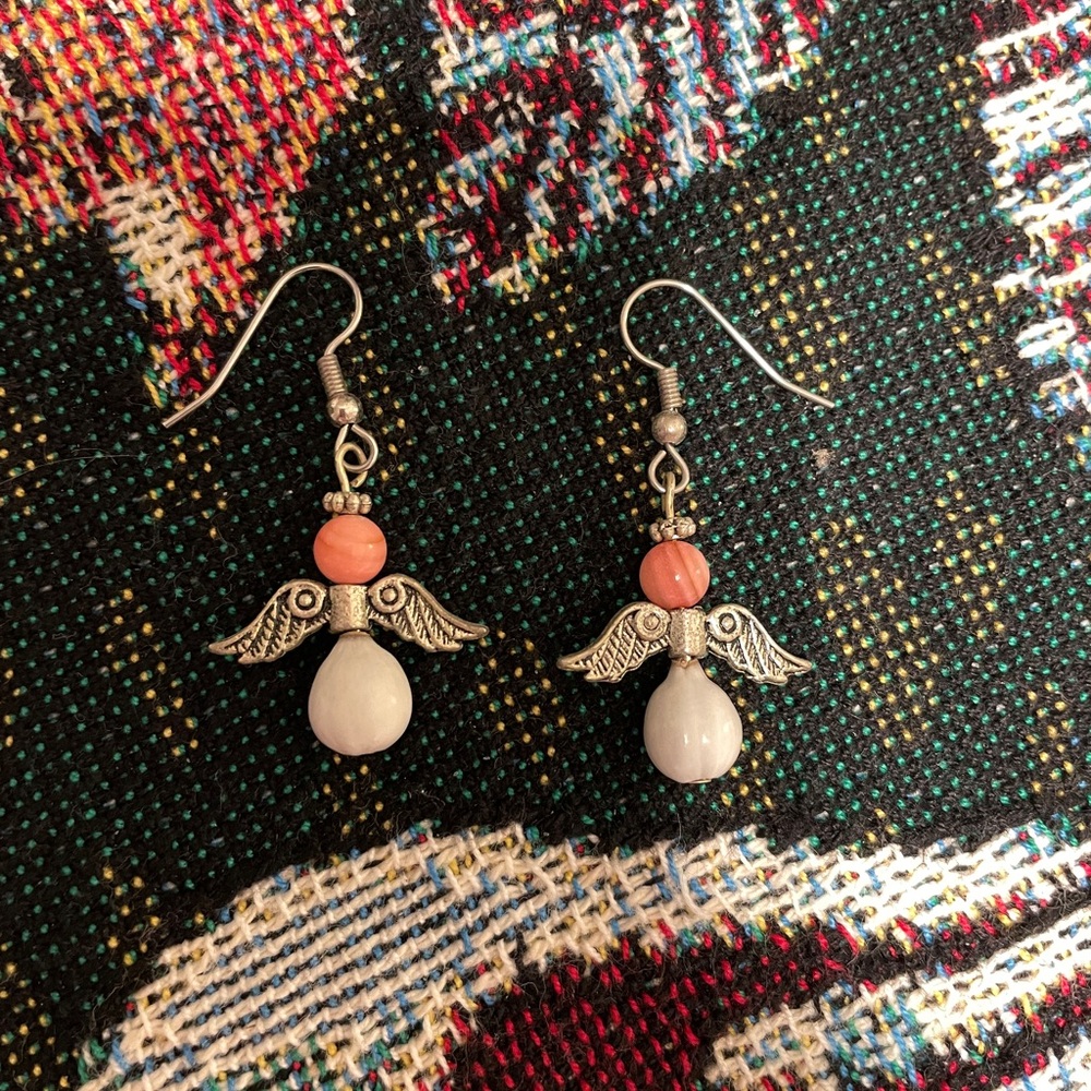 Silver Plated Beaded Guardian Angel Earrings - Picture 2 of 4